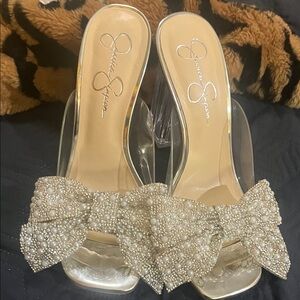 Jessica Simpson Clear Heels with Pearl Bow